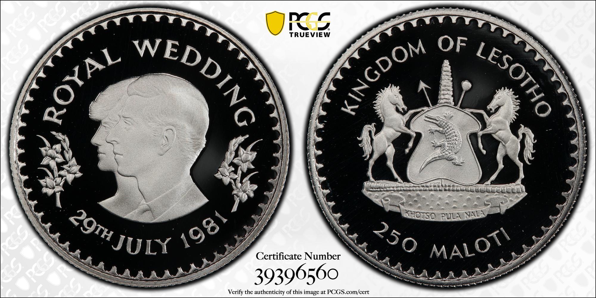 GB009 Rare Lesotho 250 Maloti 1981 London Mint.  Mintage only 20