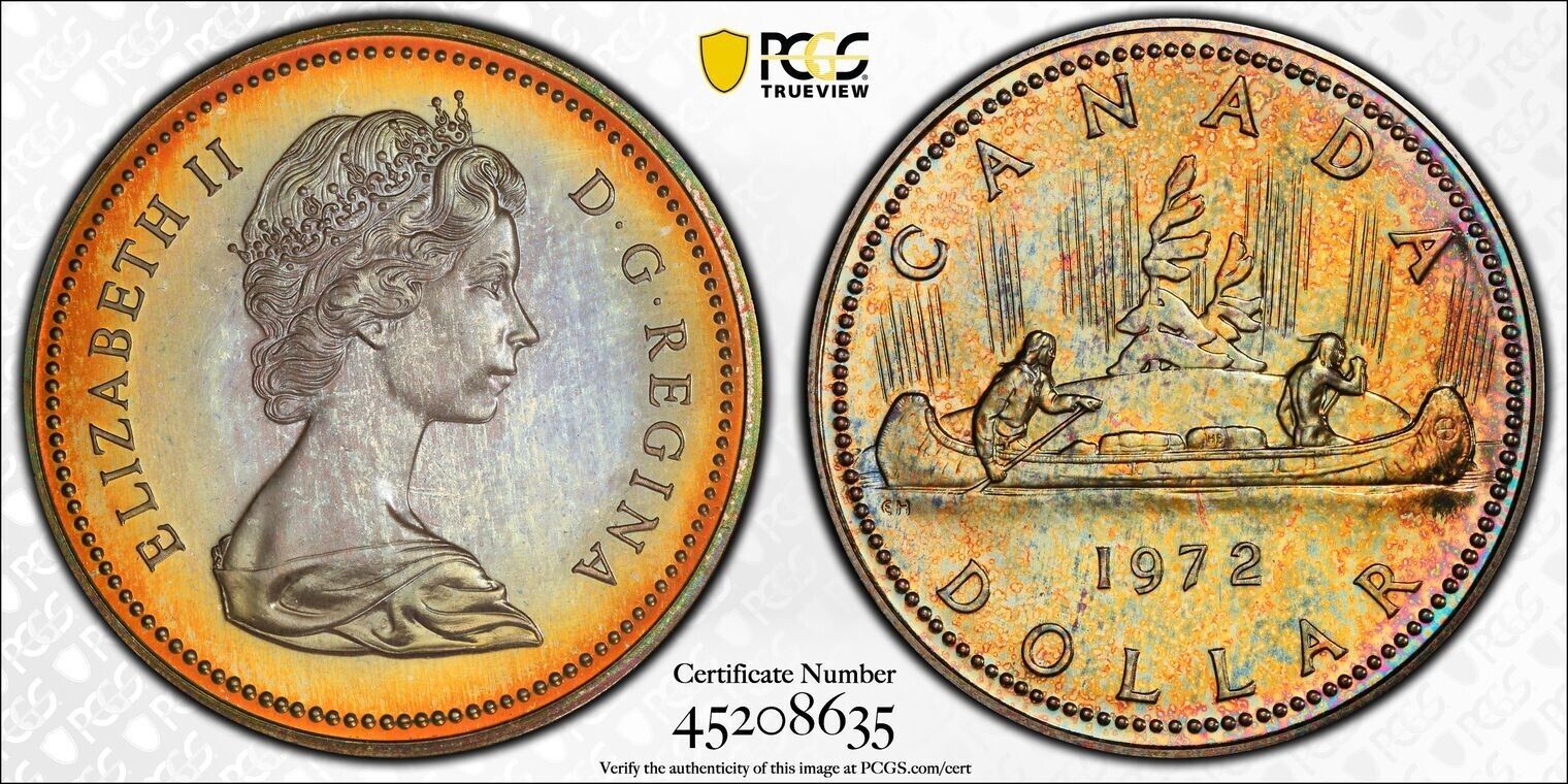 C212 1972 Canada Voyageur Silver Dollar, PCGS SP67 Beautiful Rai