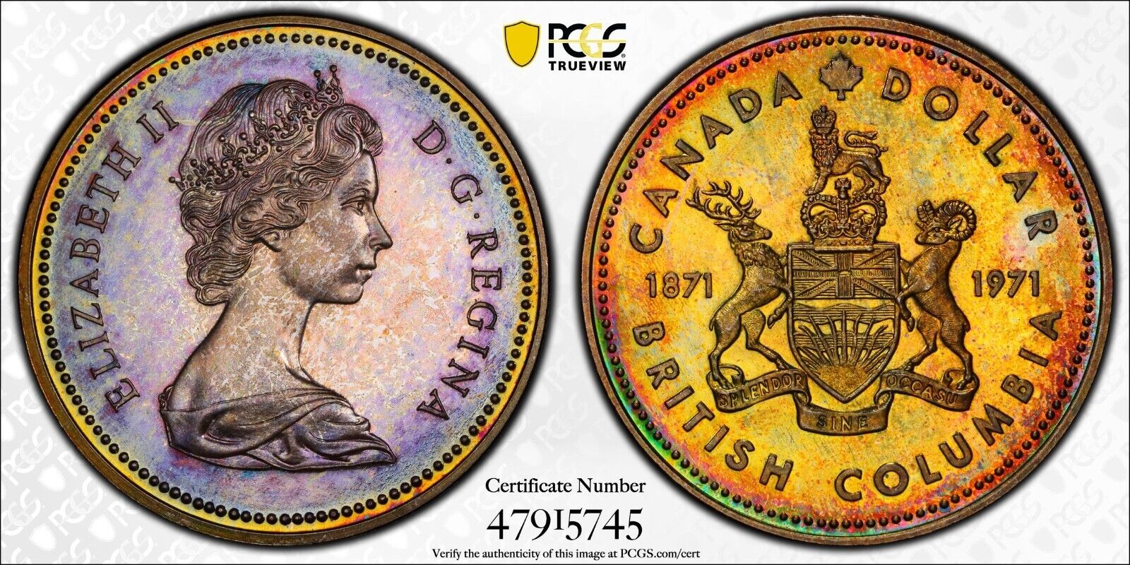 C216 1971 Canada British Columbia Specimen Silver Dollar PCGS SP