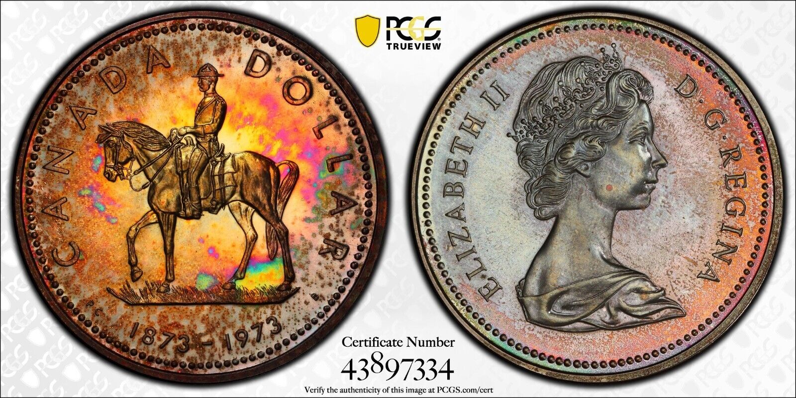 C225 Nicely toned 1973 Canada PCGS SP68 R.C.M.P Ag Silver Dollar