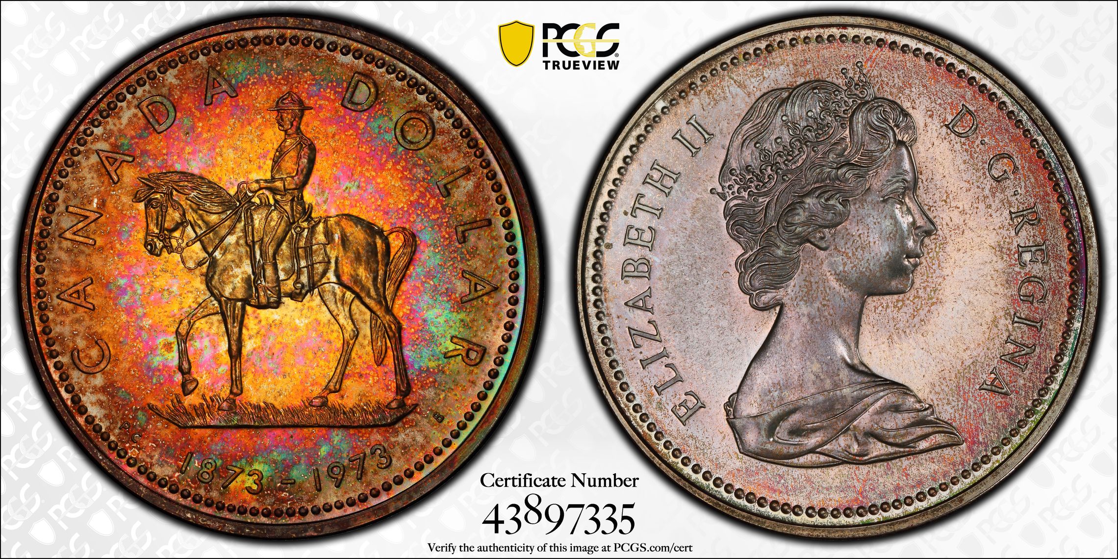 C226 Nicely toned 1973 Canada PCGS SP68 R.C.M.P Ag Silver Dollar