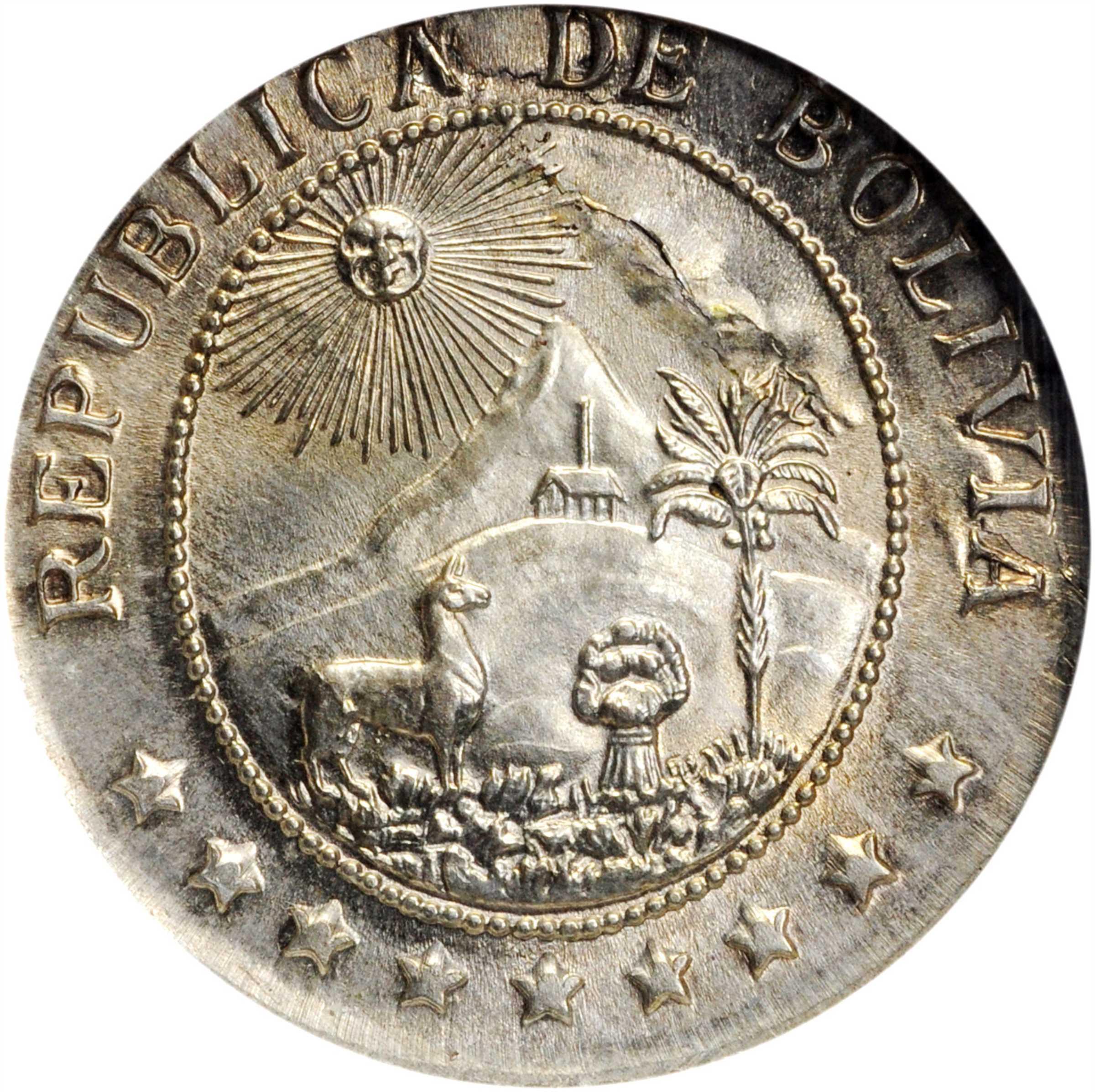 ER205 1942 BOLIVIA. Mint Error -- Struck on US 5 Cents Blank Pla