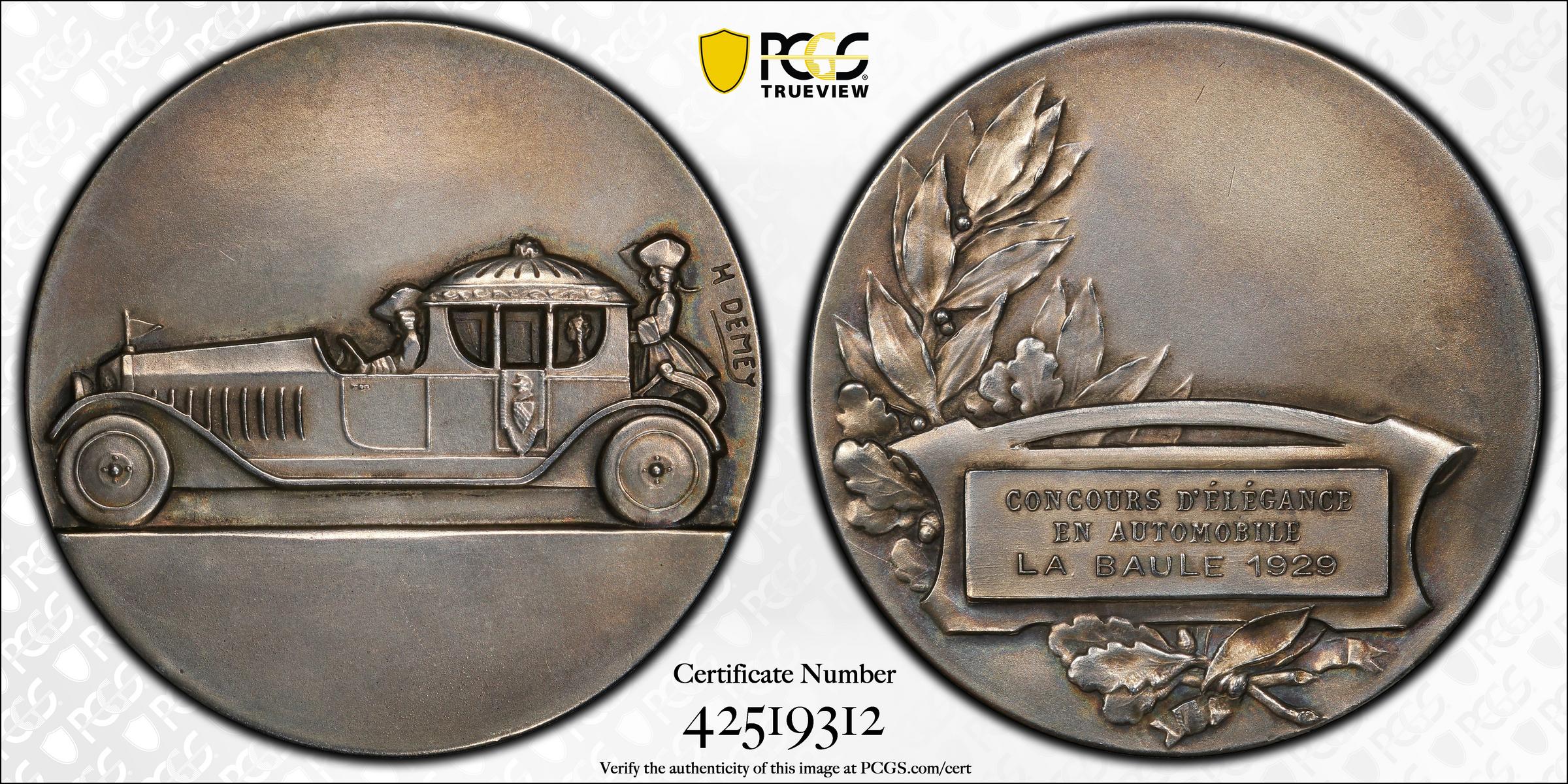 FR003 FRANCE. La Baule Auto Show Silver Award Medal, 1929. Paris