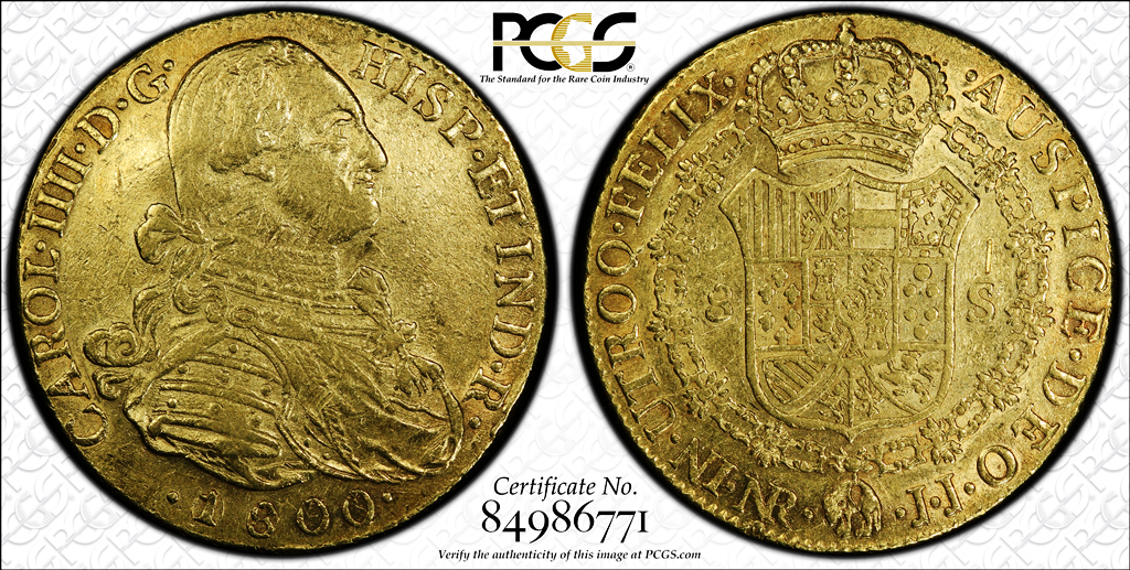 G019 COLOMBIA 1800/0081-JJ 8 Escudos. Santa Fe de Nuevo Reino (B