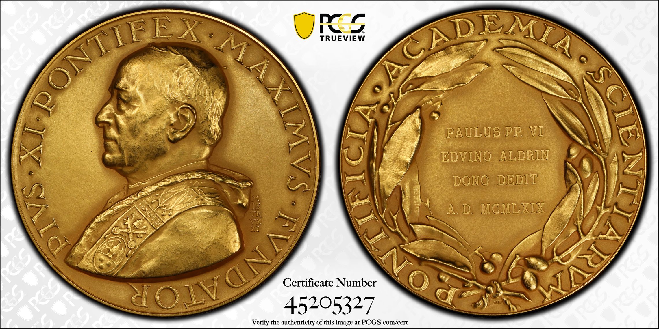 G084 Very rare 1969 Vatican gold Medal from Pope Paul VI. PCGS S