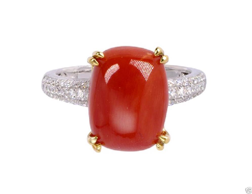Jewelry009 diamond and coral ring centering (1) oval coral caboc