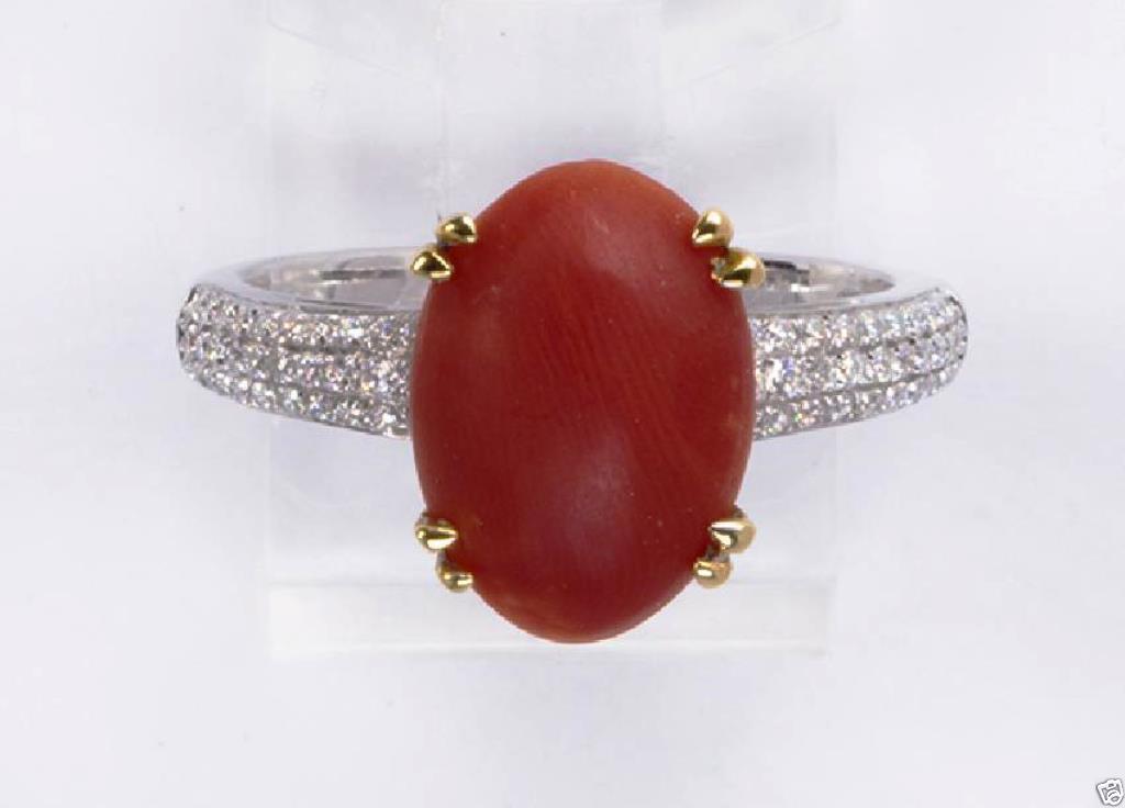 Jewelry010 diamond and coral ring centering (1) oval coral caboc