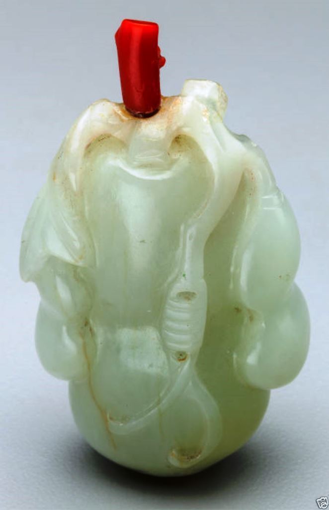 S008 antique estate Chinese carved white jade double gourd snuff